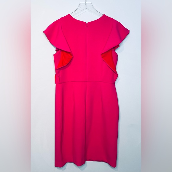 Ann Taylor Fuchsia Hot Pink Red Midi Sheath Flutter Sleeve Dress NWT - Picture 2 of 12
